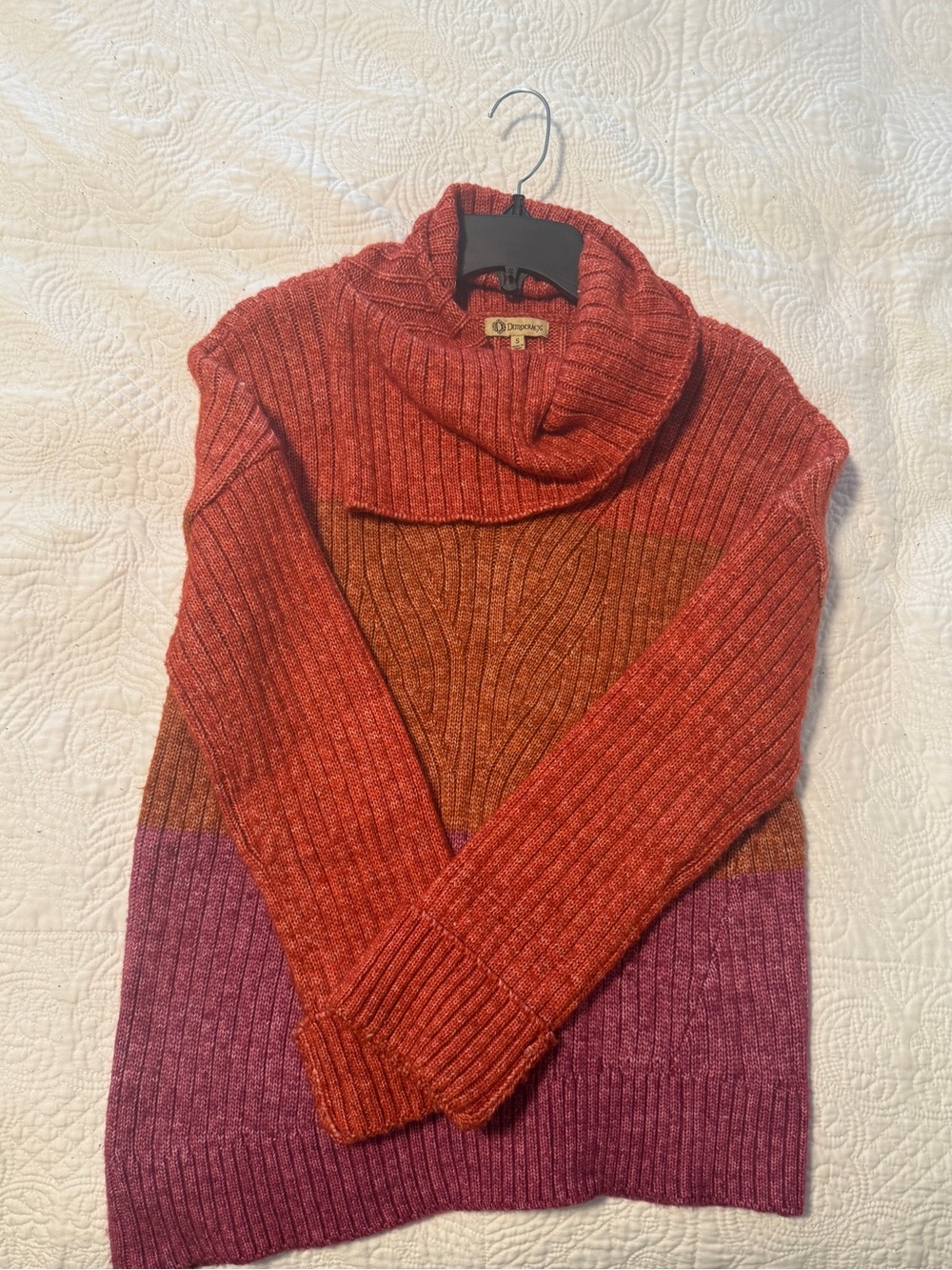 Democracy Colorblock Ribbed Cowlneck Sweater in Rust, Brown & Purple